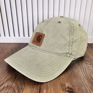 Carhartt Canvas Dad Hat Leather Patch Strapback Green Workwear Cap Casual Adult
